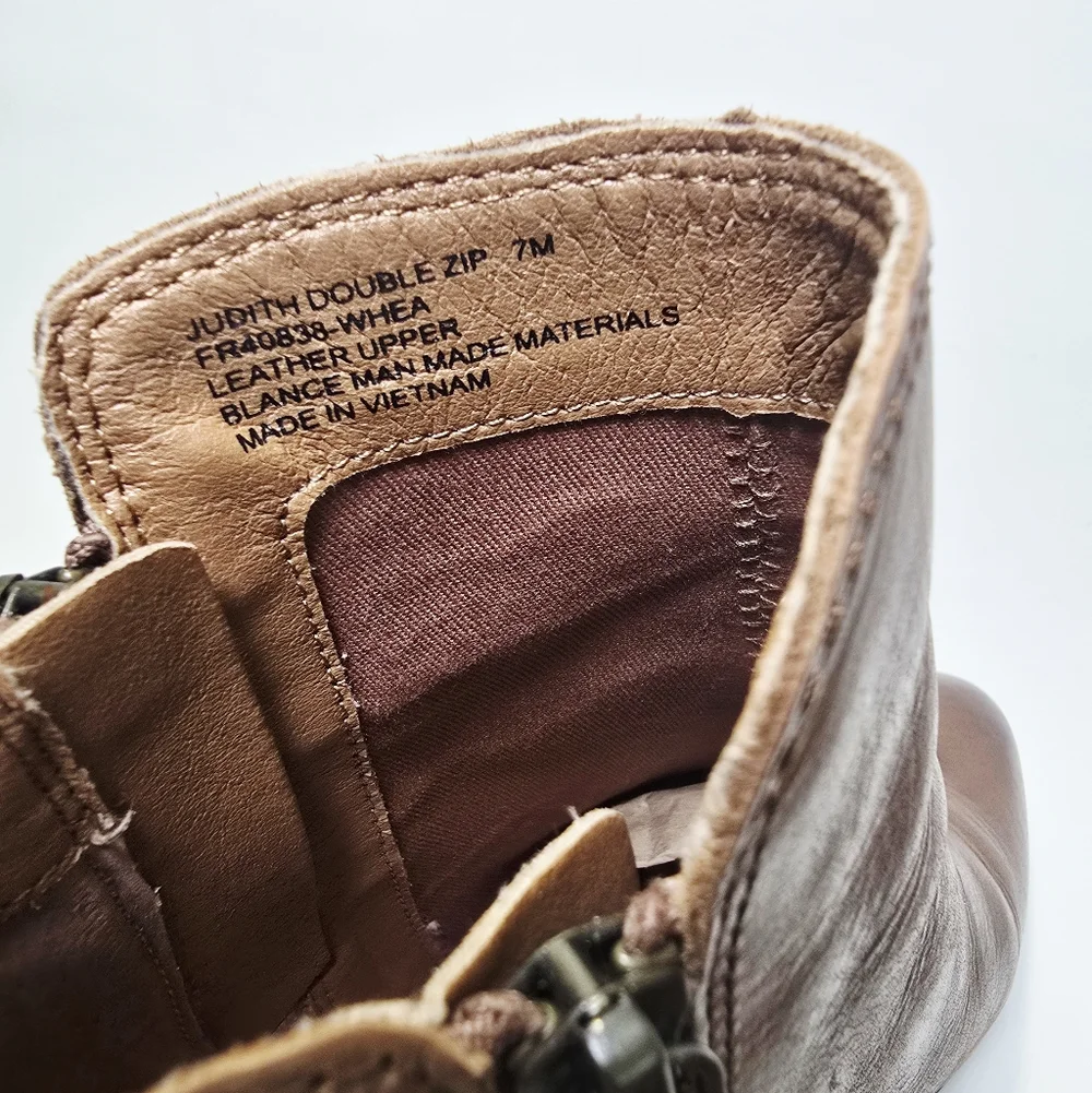 FRYE Judith Double Zip Brown Leather Almond Toe Ankle Boots